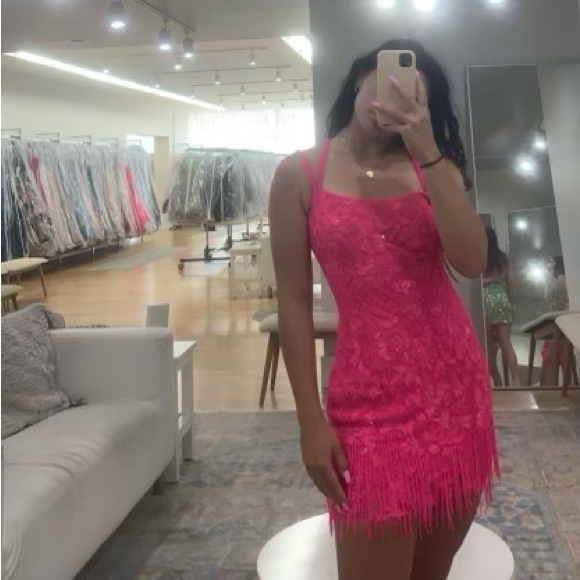 Sherri Hill Neon Pink Beaded Dress - Picture 2 of 5